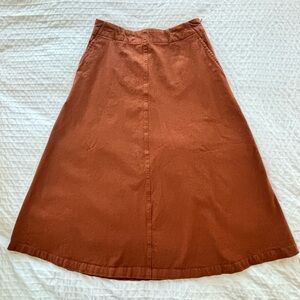 Muji Cotton Canvas Midi A-Line Skirt in Rust—Size Small